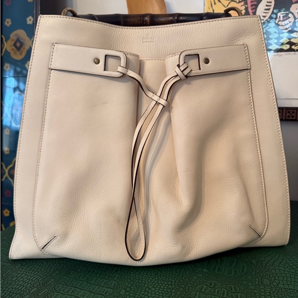 Gucci Elegant Cream Leather Tote Bag With Bamboo Handle Vintage - Picture 1 of 13